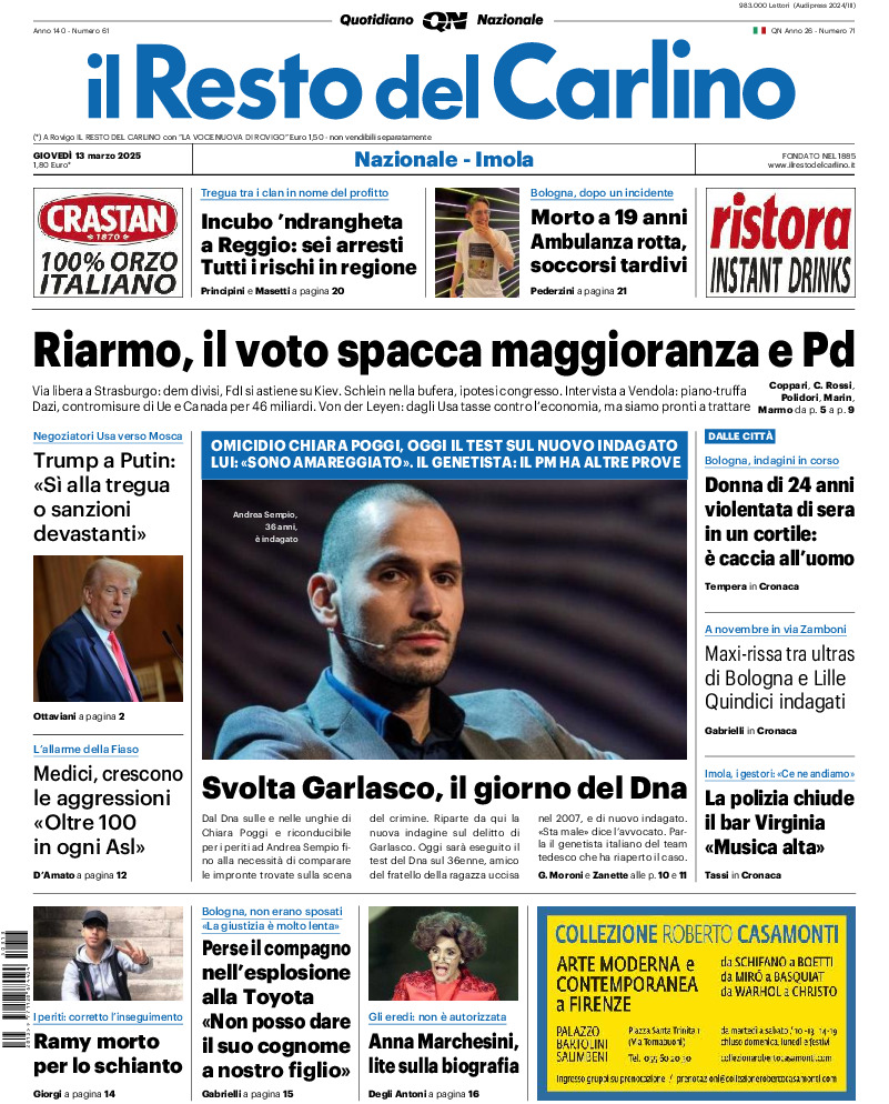 Prima-pagina-il resto del carlino-edizione-di-oggi-20250313